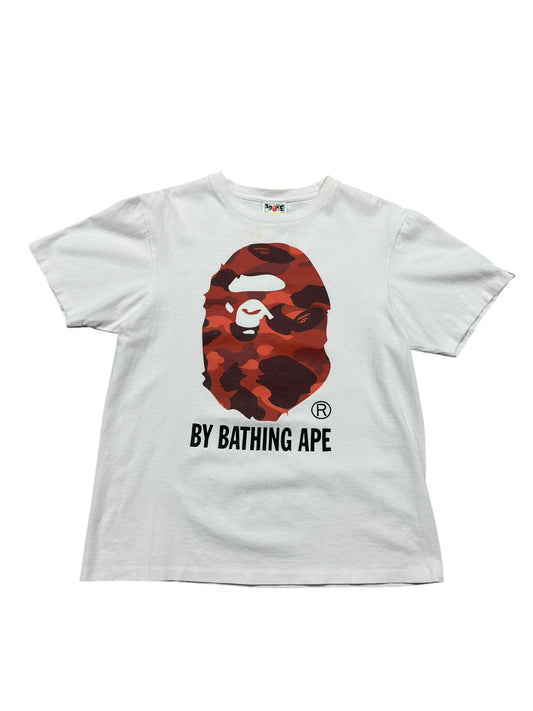 Bape Red Camo Ape Tee White Sz M