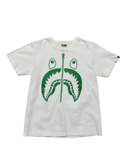 Bape Shark Green Glitter Tee White Sz S