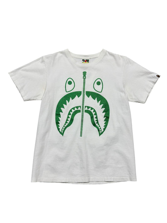 Bape Shark Green Glitter Tee White Sz S