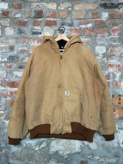 Vtg Carhartt Tan Hooded Jacket Sz L
