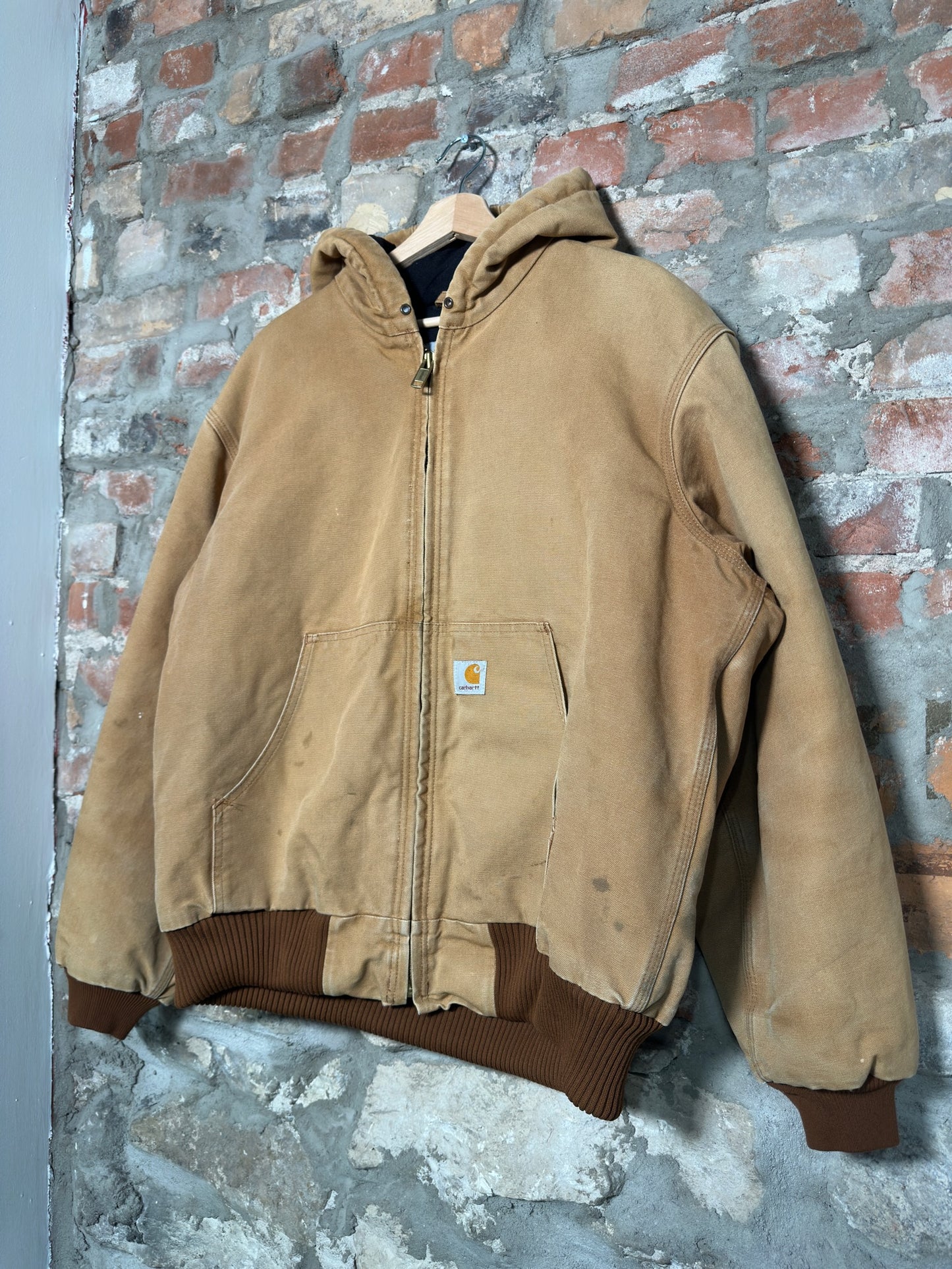 Vtg Carhartt Tan Hooded Jacket Sz L