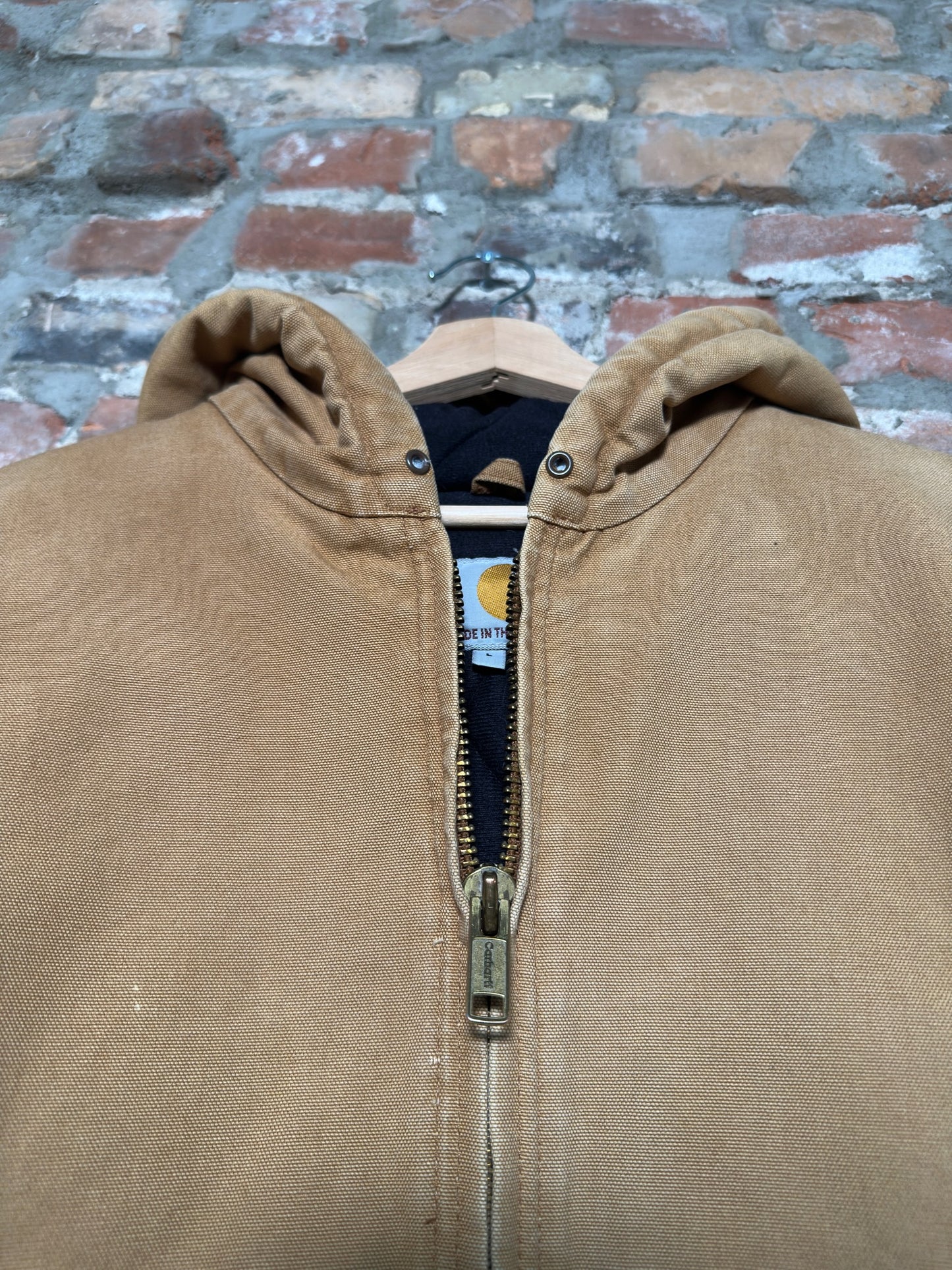 Vtg Carhartt Tan Hooded Jacket Sz L