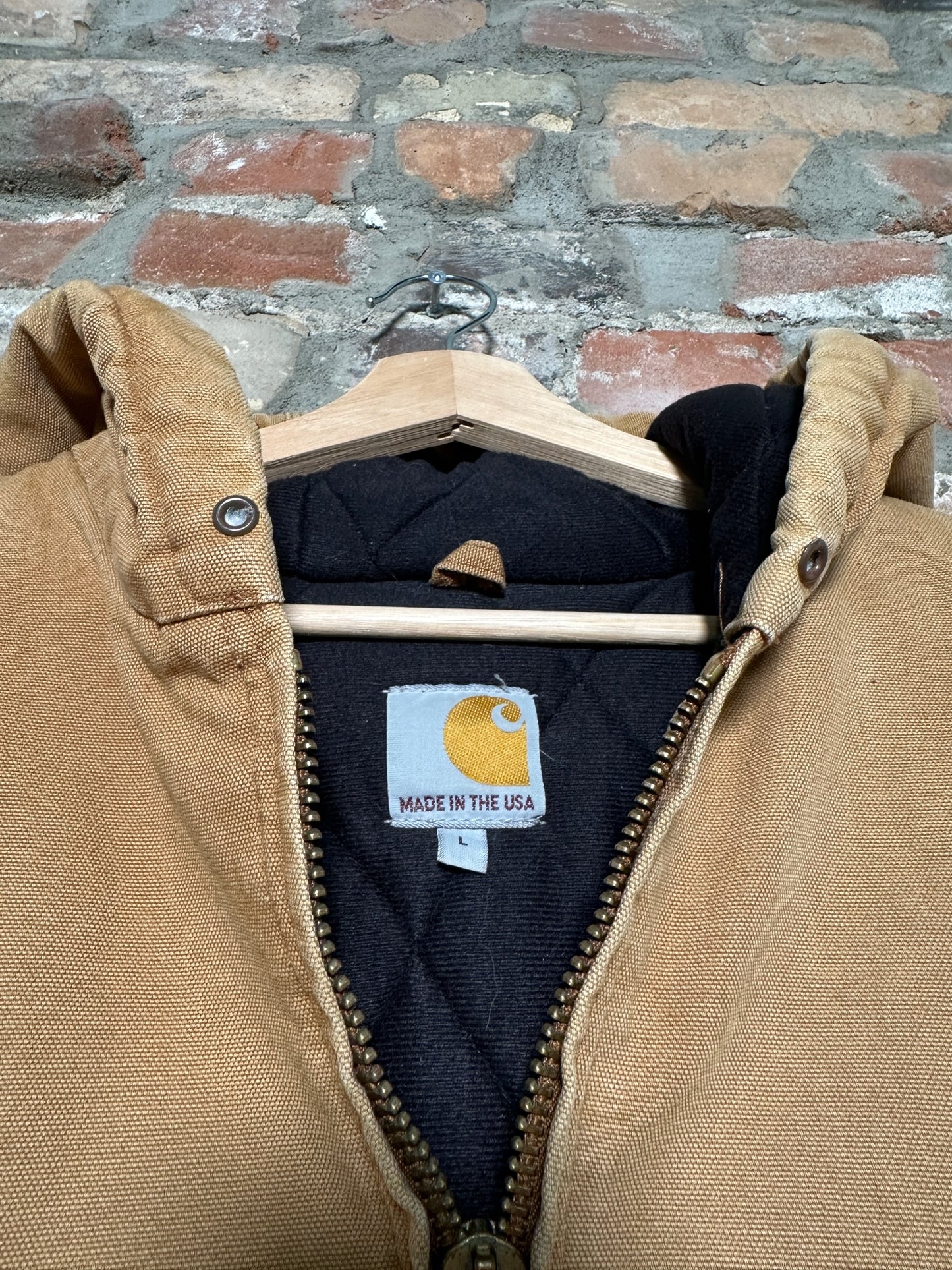 Vtg Carhartt Tan Hooded Jacket Sz L