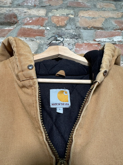 Vtg Carhartt Tan Hooded Jacket Sz L