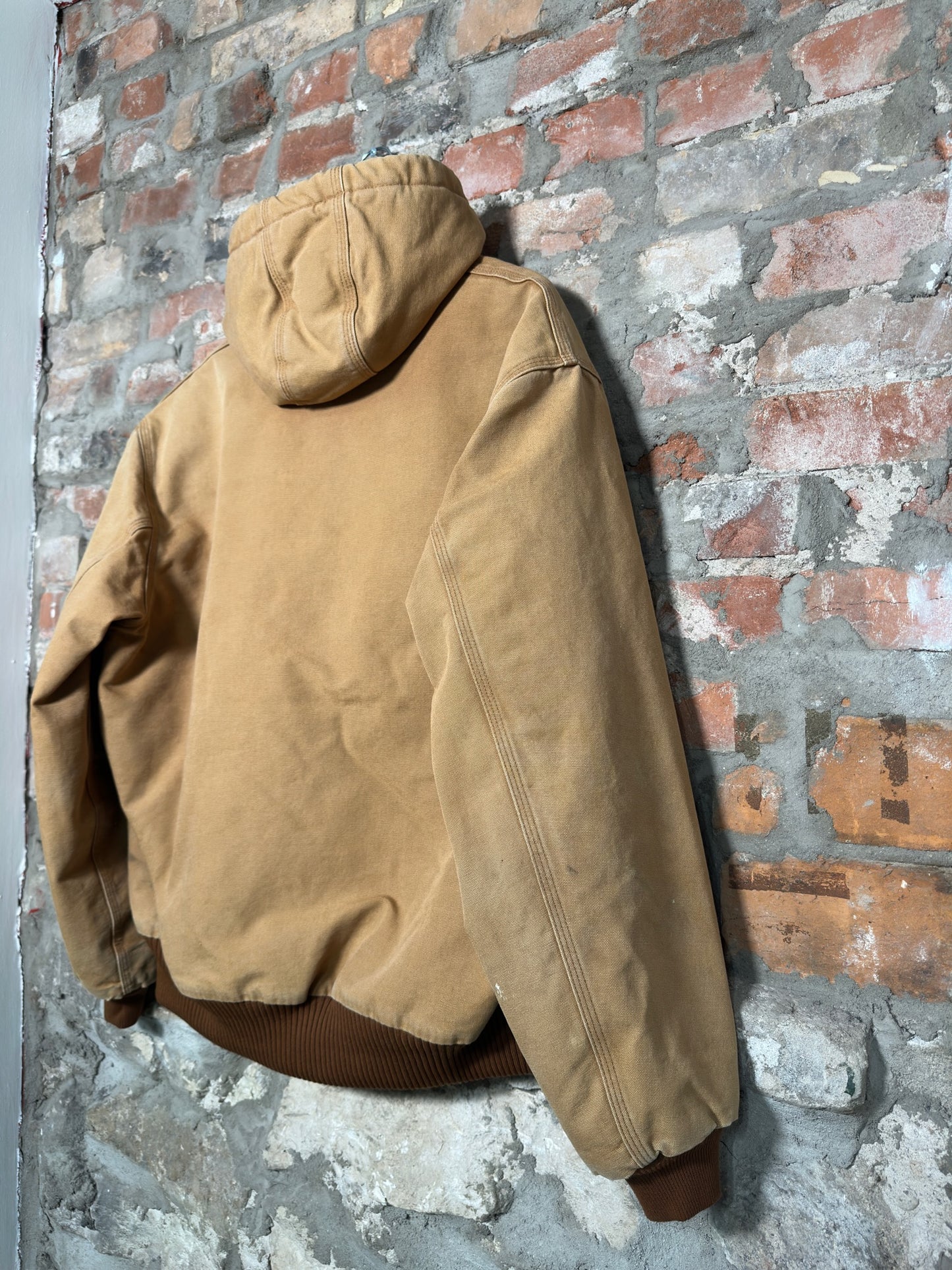 Vtg Carhartt Tan Hooded Jacket Sz L