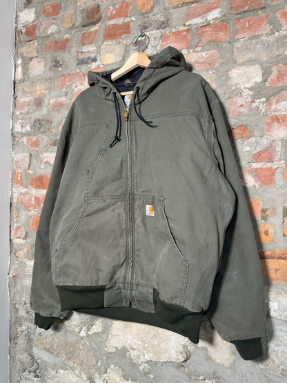 90s Carhartt Green Hooded Jacket Sz L