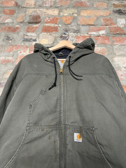 90s Carhartt Green Hooded Jacket Sz L