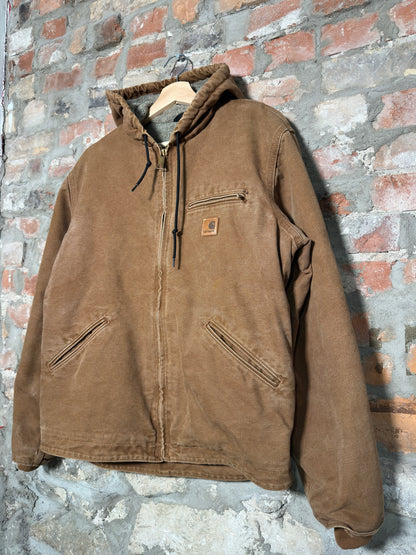 Vtg Carhartt Fleece Lined Tan Hooded Jacket Sz M