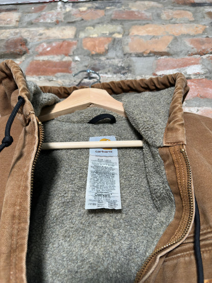 Vtg Carhartt Fleece Lined Tan Hooded Jacket Sz M