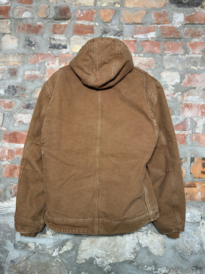 Vtg Carhartt Fleece Lined Tan Hooded Jacket Sz M