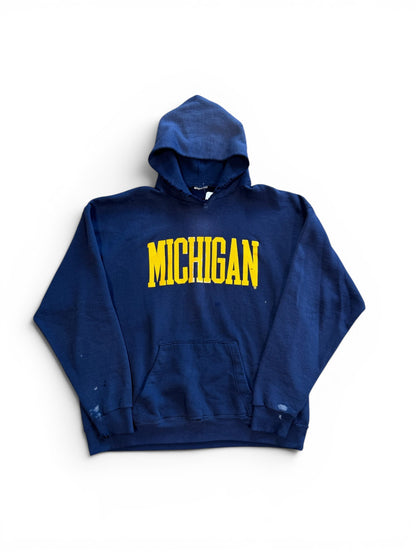 (XL) Vintage 90s Michigan Distressed Navy Hoodie