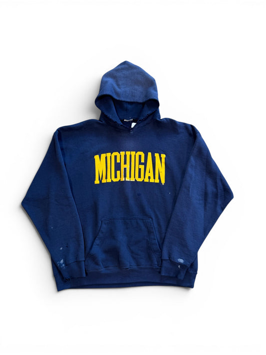(XL) Vintage 90s Michigan Distressed Navy Hoodie