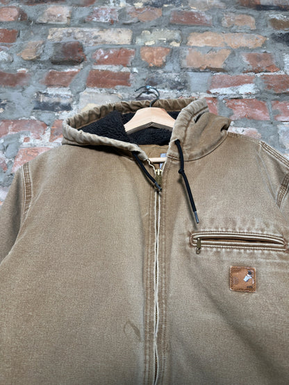 Vtg Carhartt Fleece Lined Faded Tan Hooded Jacket Sz M