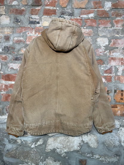 Vtg Carhartt Fleece Lined Faded Tan Hooded Jacket Sz M