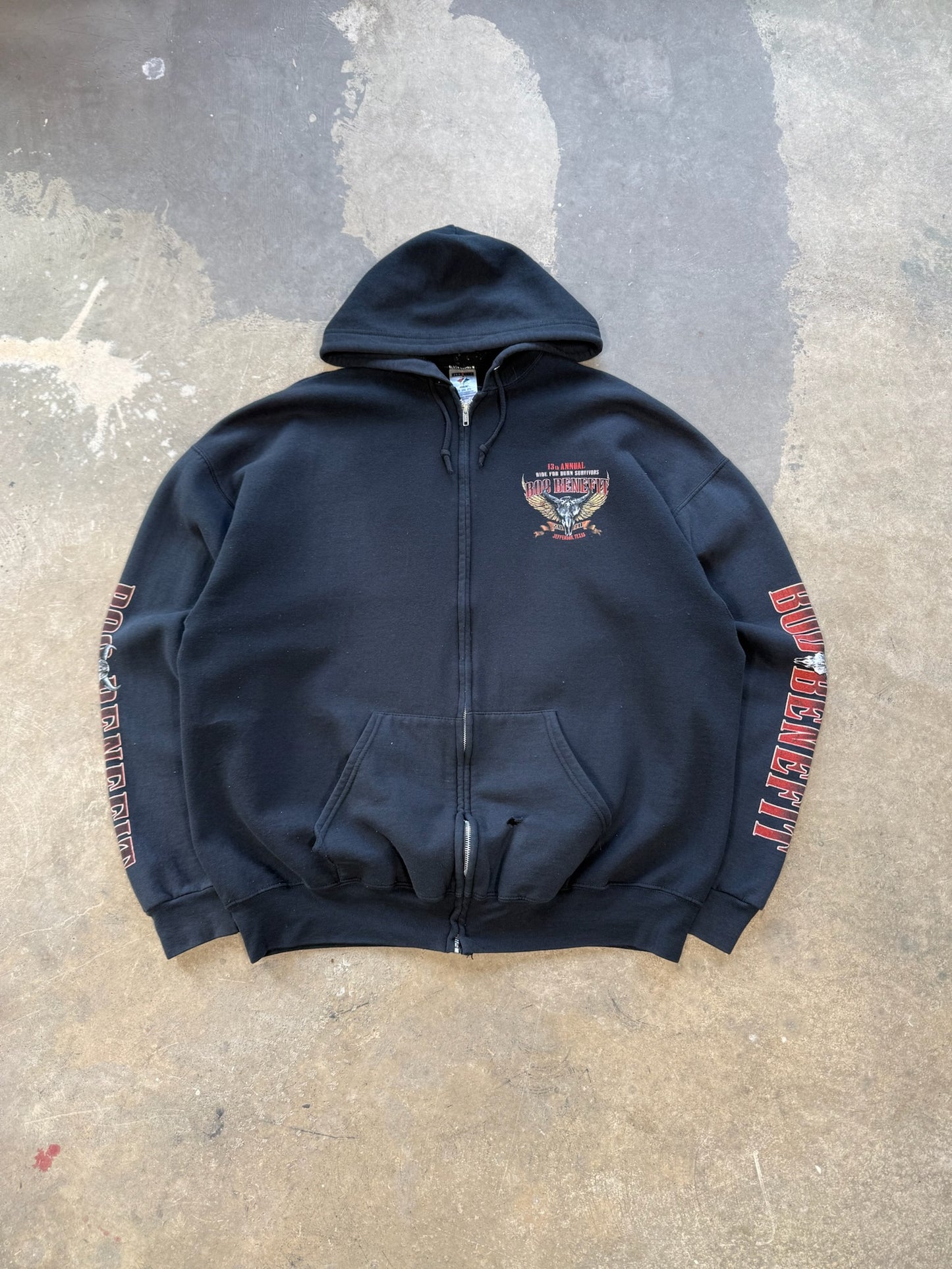 (XXL) 00s Jeff Benefit Biker Zip-Up Hoodie