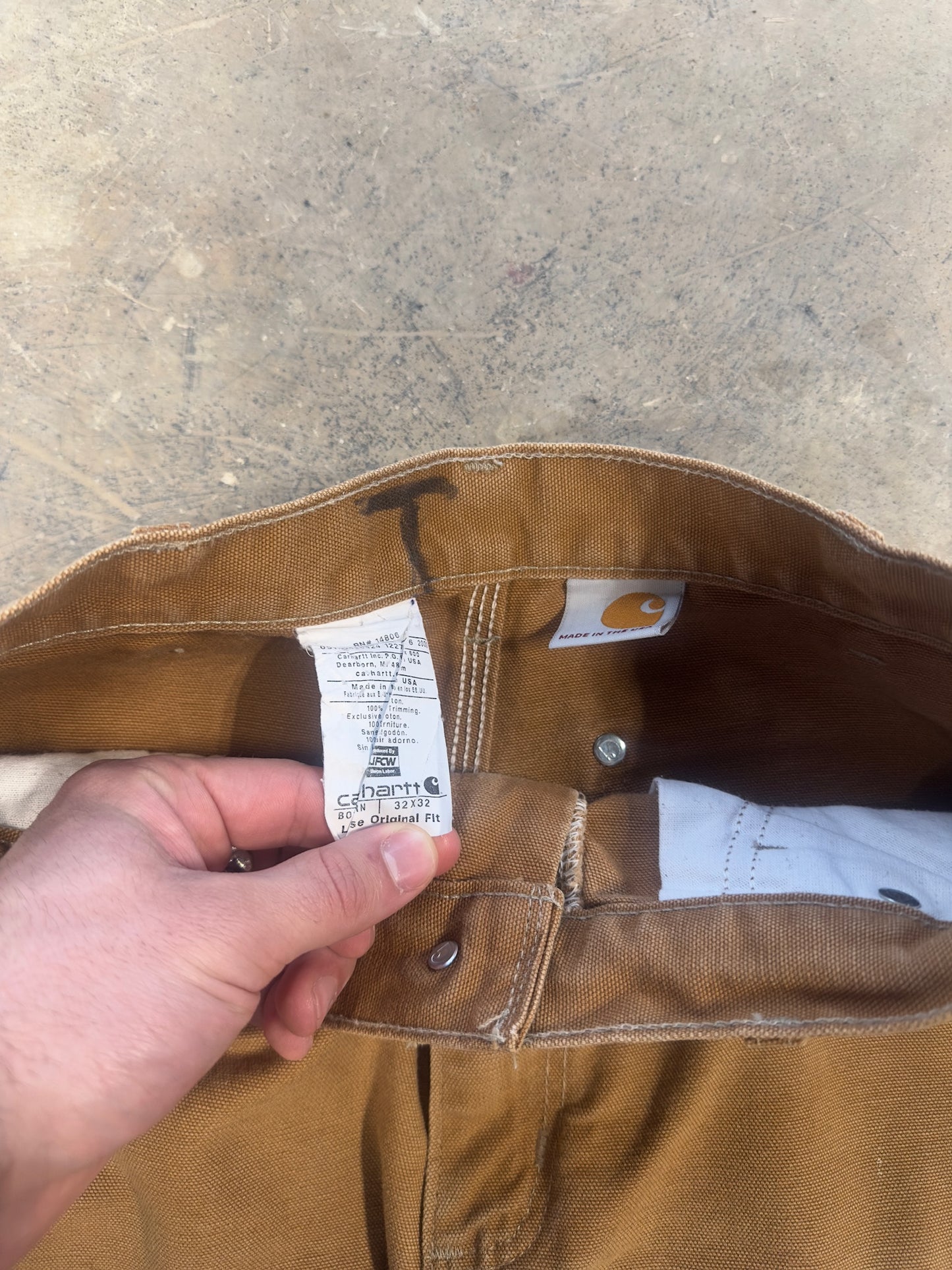 Vtg Carhartt Tan Double Knees Sz 32x32