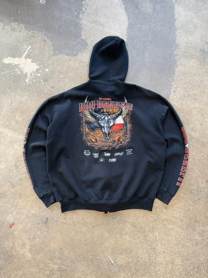 (XXL) 00s Jeff Benefit Biker Zip-Up Hoodie