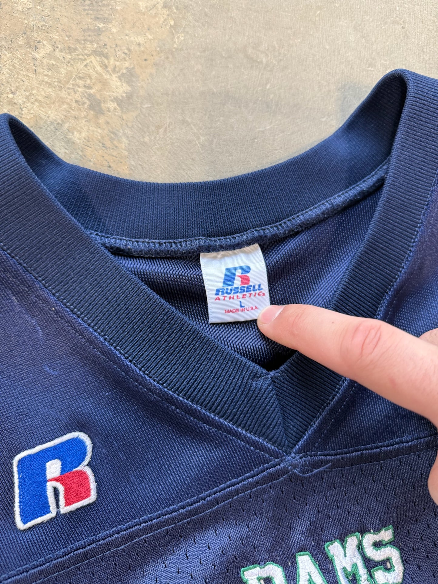 (L) 90s LA Rams Russell Cropped Football Jersey