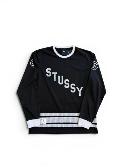 (L) Stussy Long Sleeve Black Mesh Jersey
