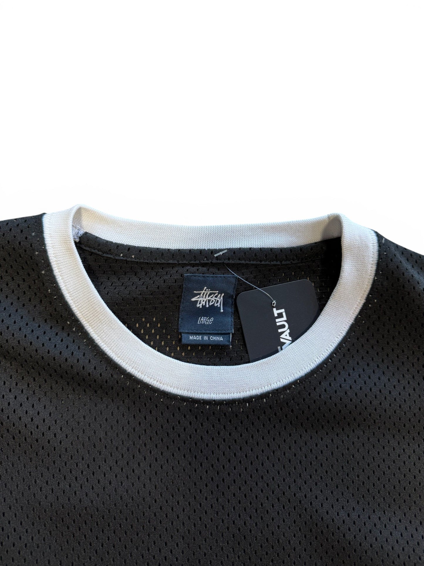 (L) Stussy Long Sleeve Black Mesh Jersey