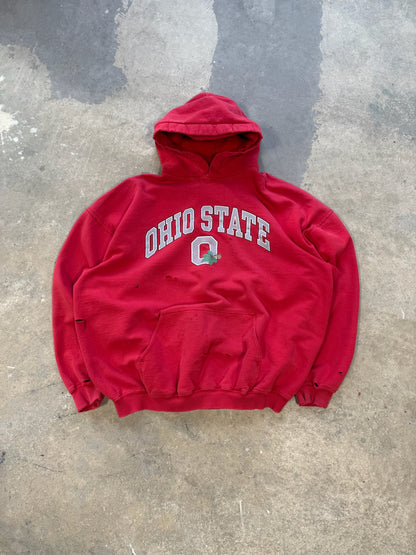 (XL) 00s Ohio State Buckeyes Distressed Hoodie Red