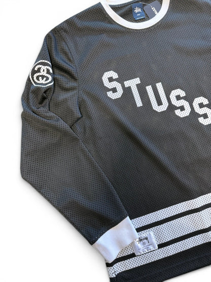 (L) Stussy Long Sleeve Black Mesh Jersey