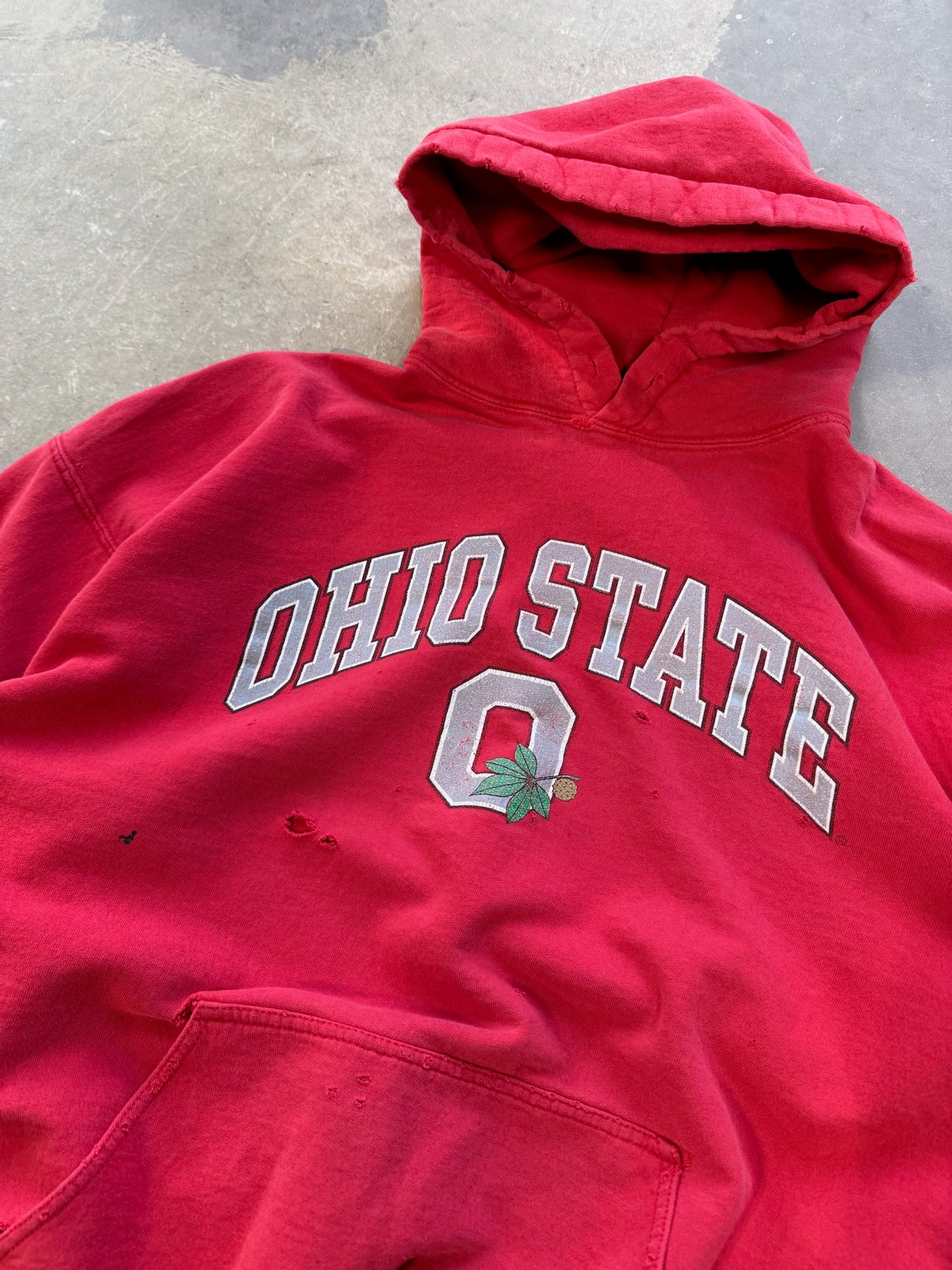 (XL) 00s Ohio State Buckeyes Distressed Hoodie Red