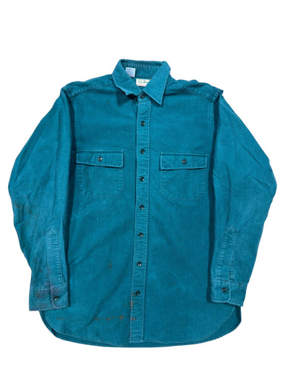 Vtg L.L. Bean Button-Up Teal Flannel Sz L