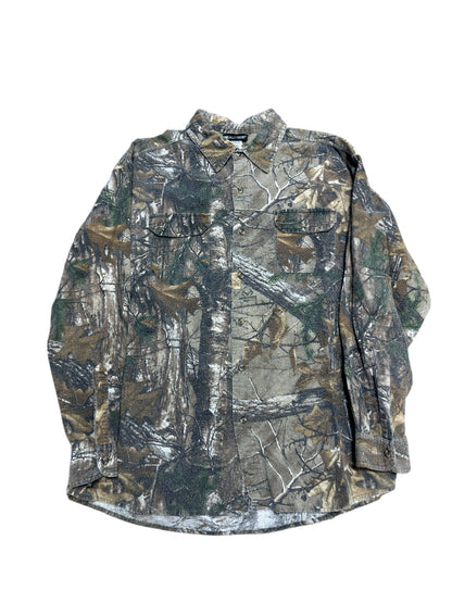 Vtg Real Tree Button-Up Camo Flannel Sz XL
