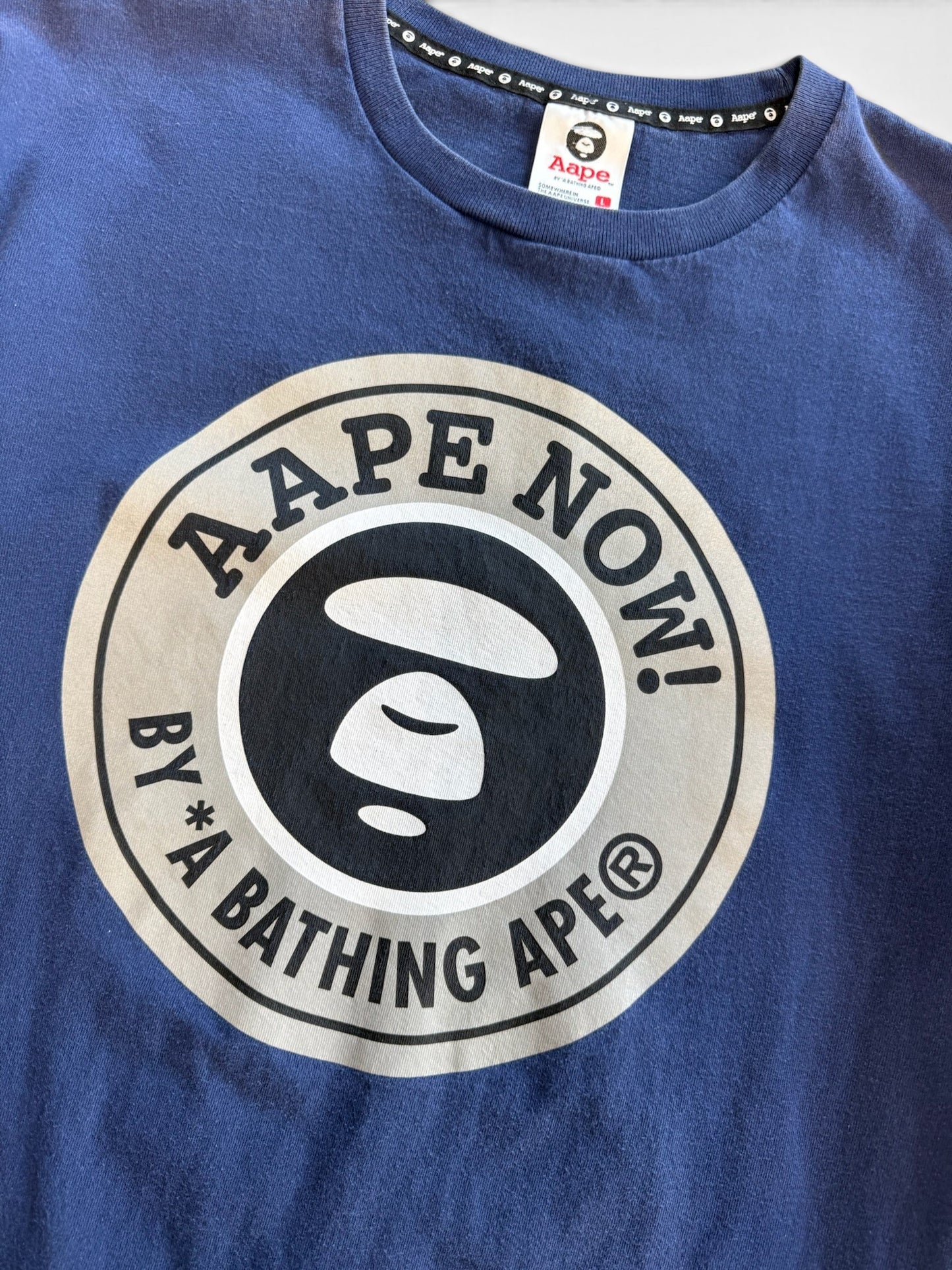 (L) Aape Now! Bape Navy T-Shirt