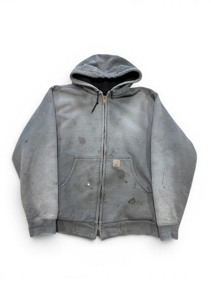 (L) Vintage 90s Carhartt Thrashed Grey Zip-Up Hoodie