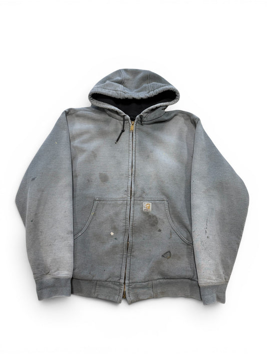 (L) Vintage 90s Carhartt Thrashed Grey Zip-Up Hoodie