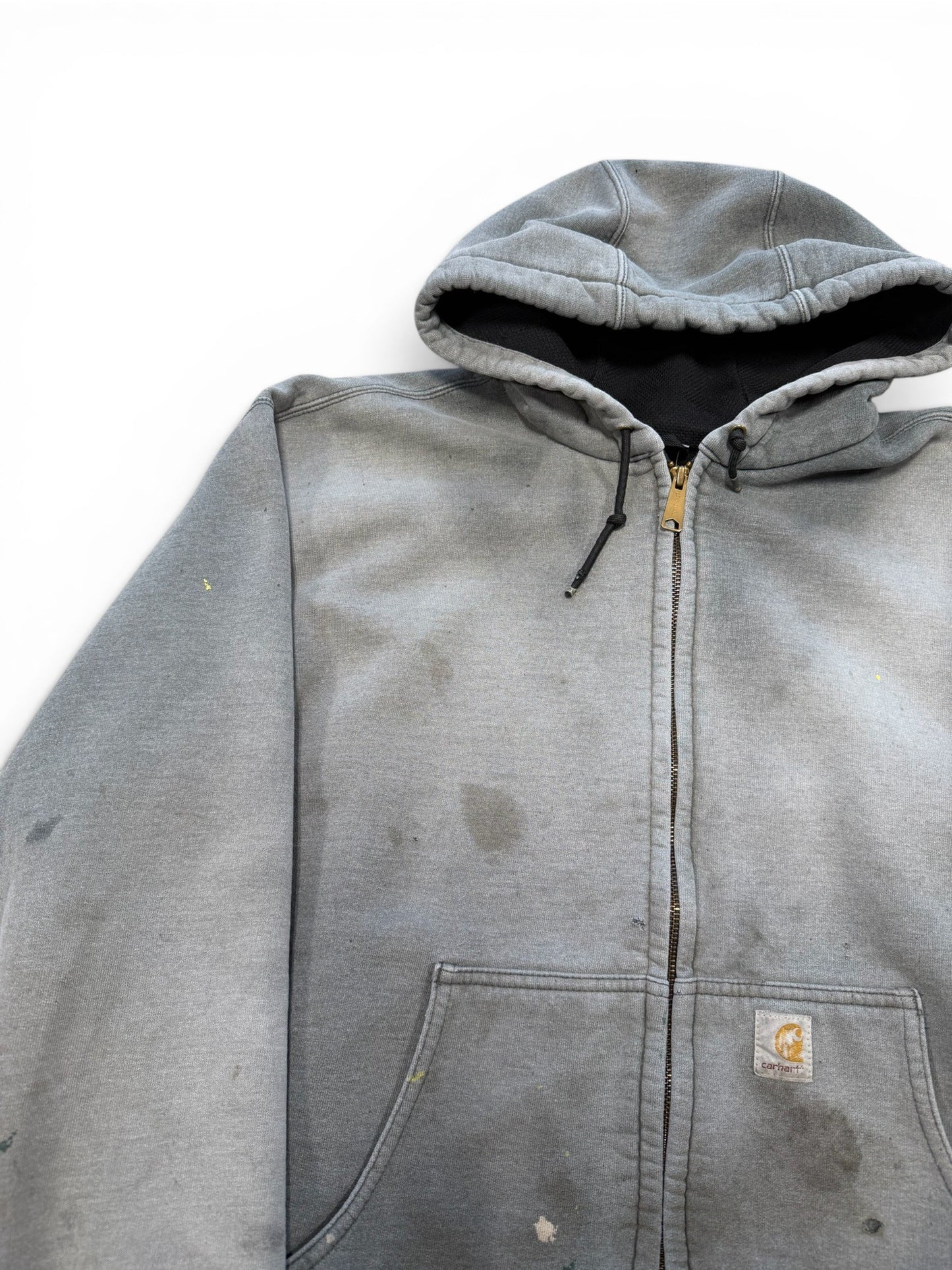 (L) Vintage 90s Carhartt Thrashed Grey Zip-Up Hoodie