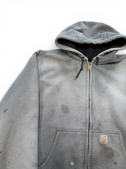 (L) Vintage 90s Carhartt Thrashed Grey Zip-Up Hoodie