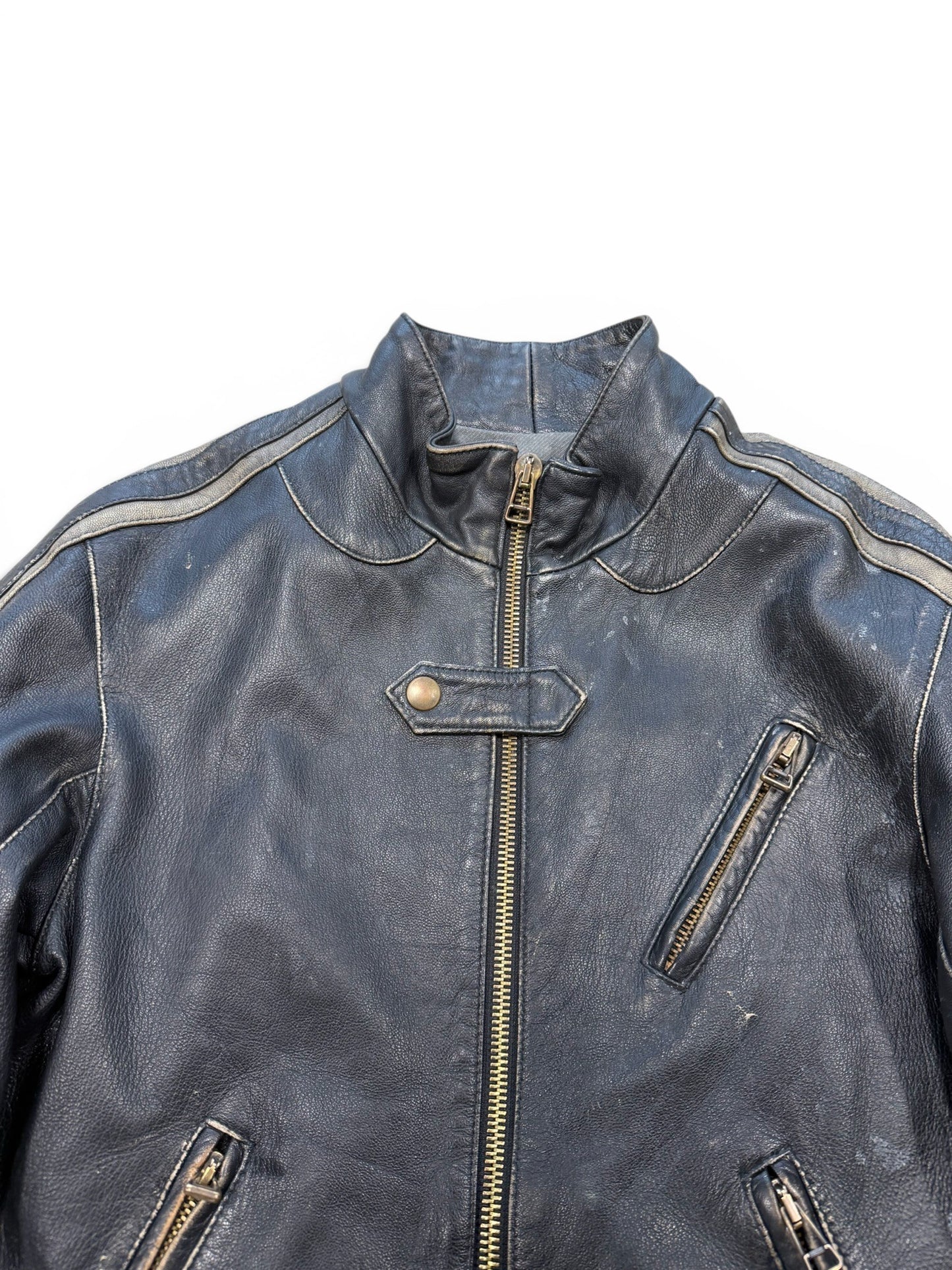 (L) Vintage Black Rain "Sex Drugs Rock & Roll" Leather Jacket