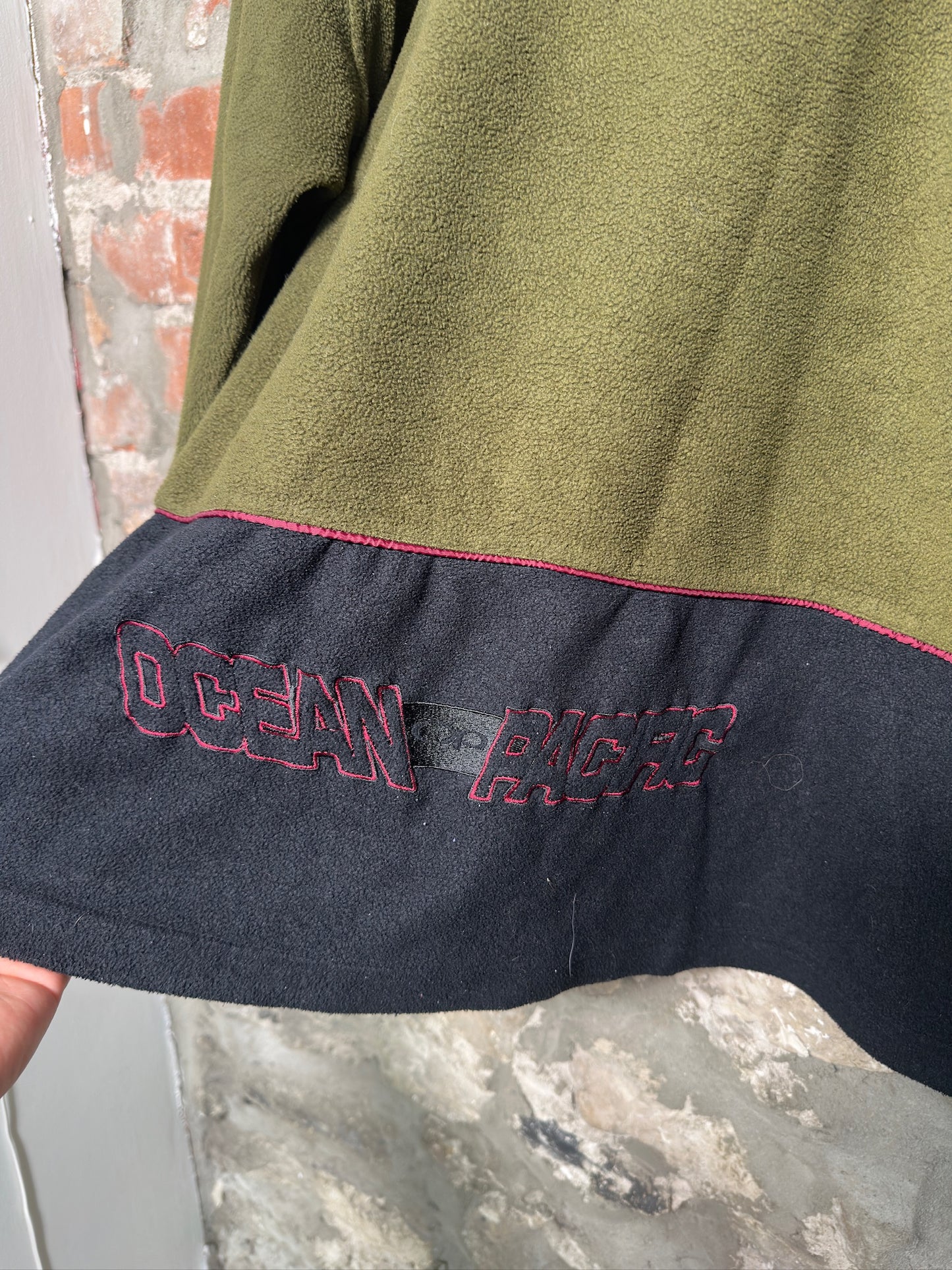 (XL) Vtg Ocean Pacific Fleece Quarter Zip Olive