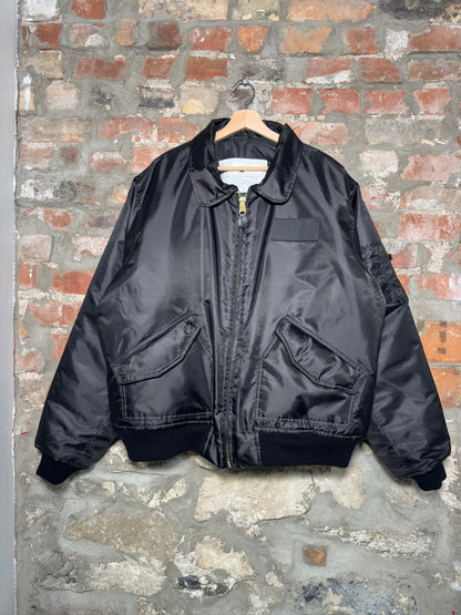 (XXL) Vtg Satin Bomber Jacket Black