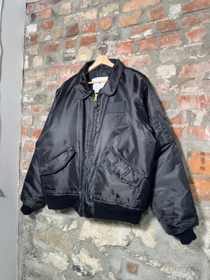 (XXL) Vtg Satin Bomber Jacket Black