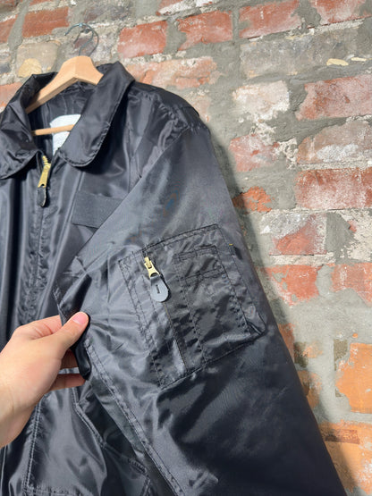 (XXL) Vtg Satin Bomber Jacket Black
