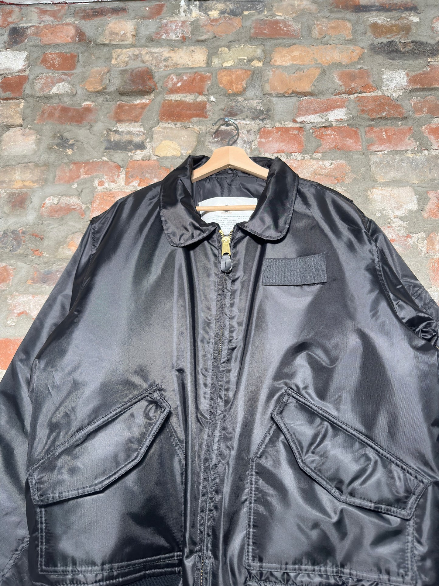 (XXL) Vtg Satin Bomber Jacket Black