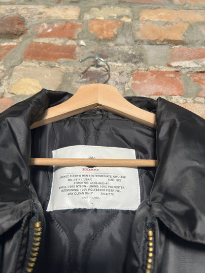 (XXL) Vtg Satin Bomber Jacket Black