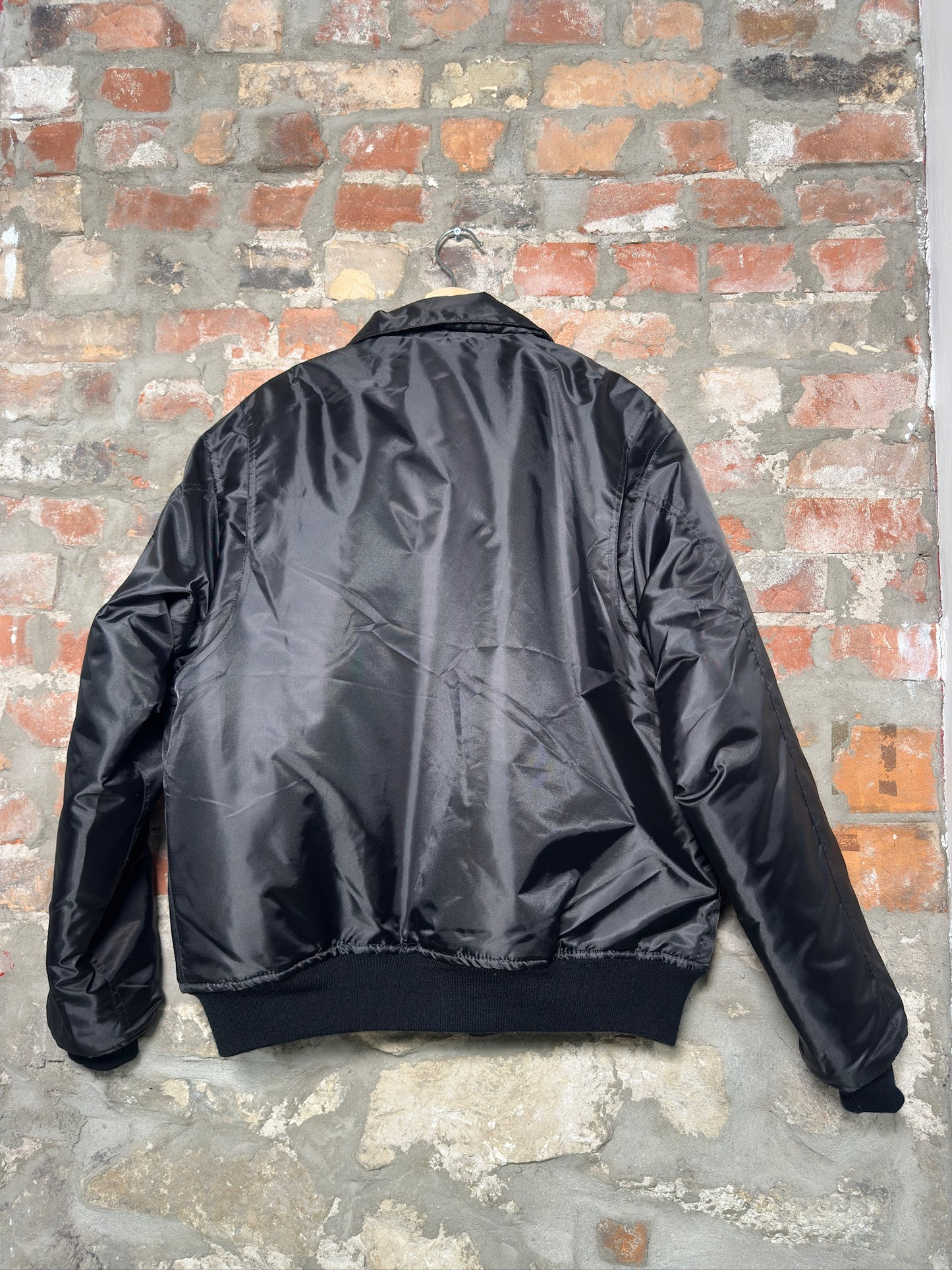 (XXL) Vtg Satin Bomber Jacket Black
