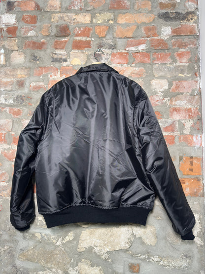 (XXL) Vtg Satin Bomber Jacket Black