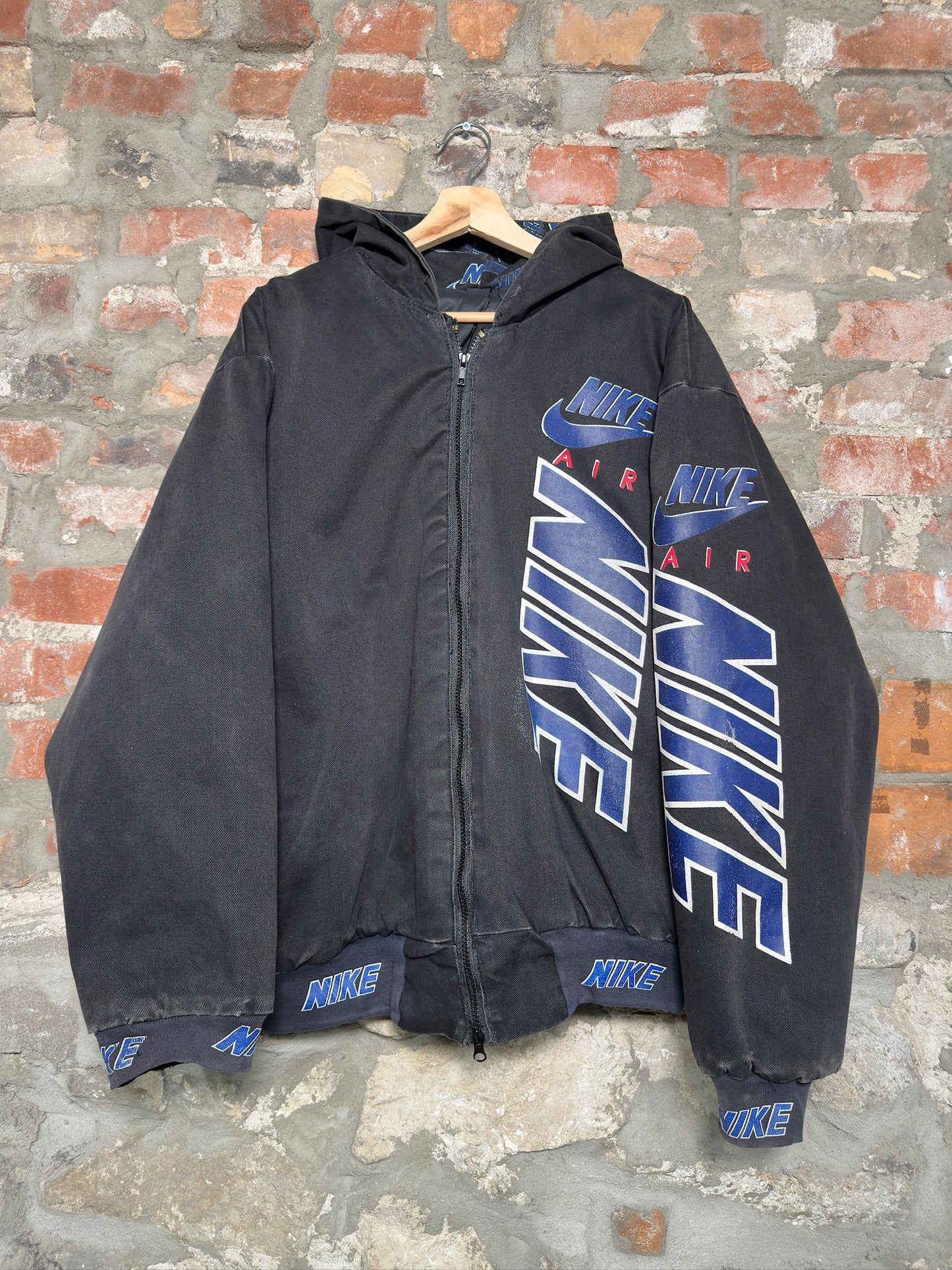 (L) 90s Nike Air Bootleg Quilted Hooded Jacket