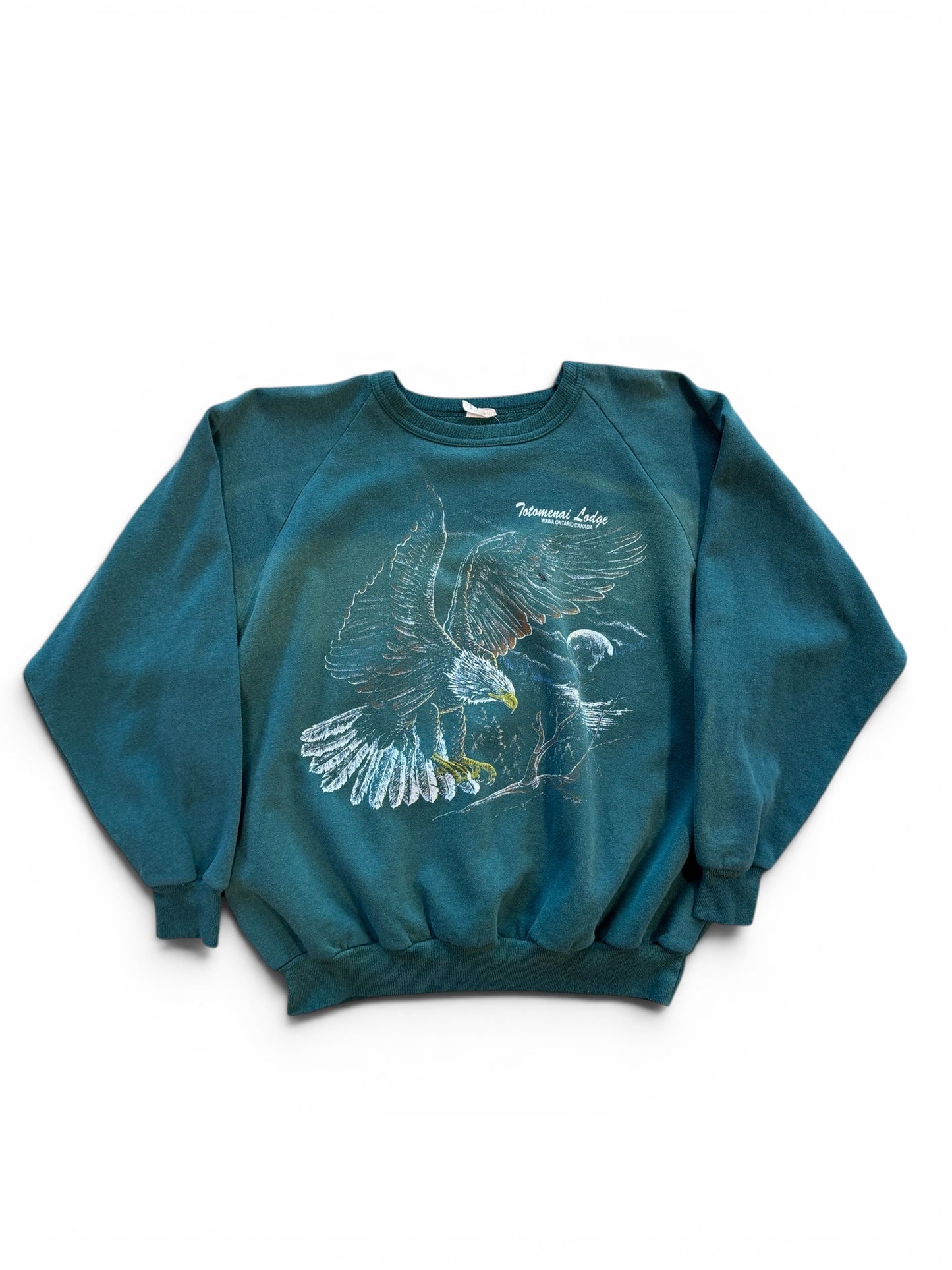(L) Vintage Nature Bald Eagle Faded Green Crewneck