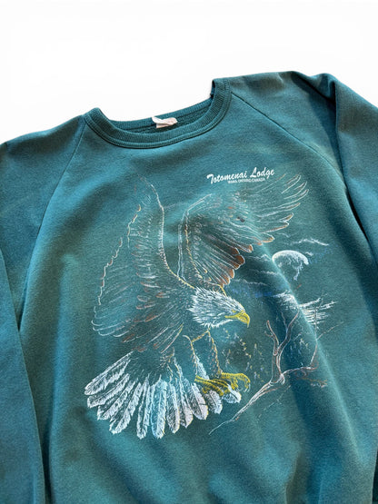 (L) Vintage Nature Bald Eagle Faded Green Crewneck