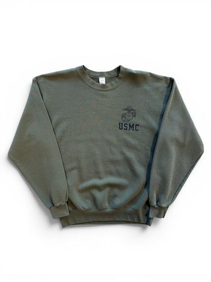 (L) Vintage USMC Green Faded Crewneck