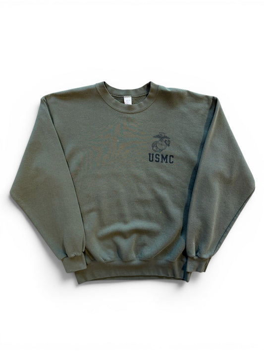 (L) Vintage USMC Green Faded Crewneck