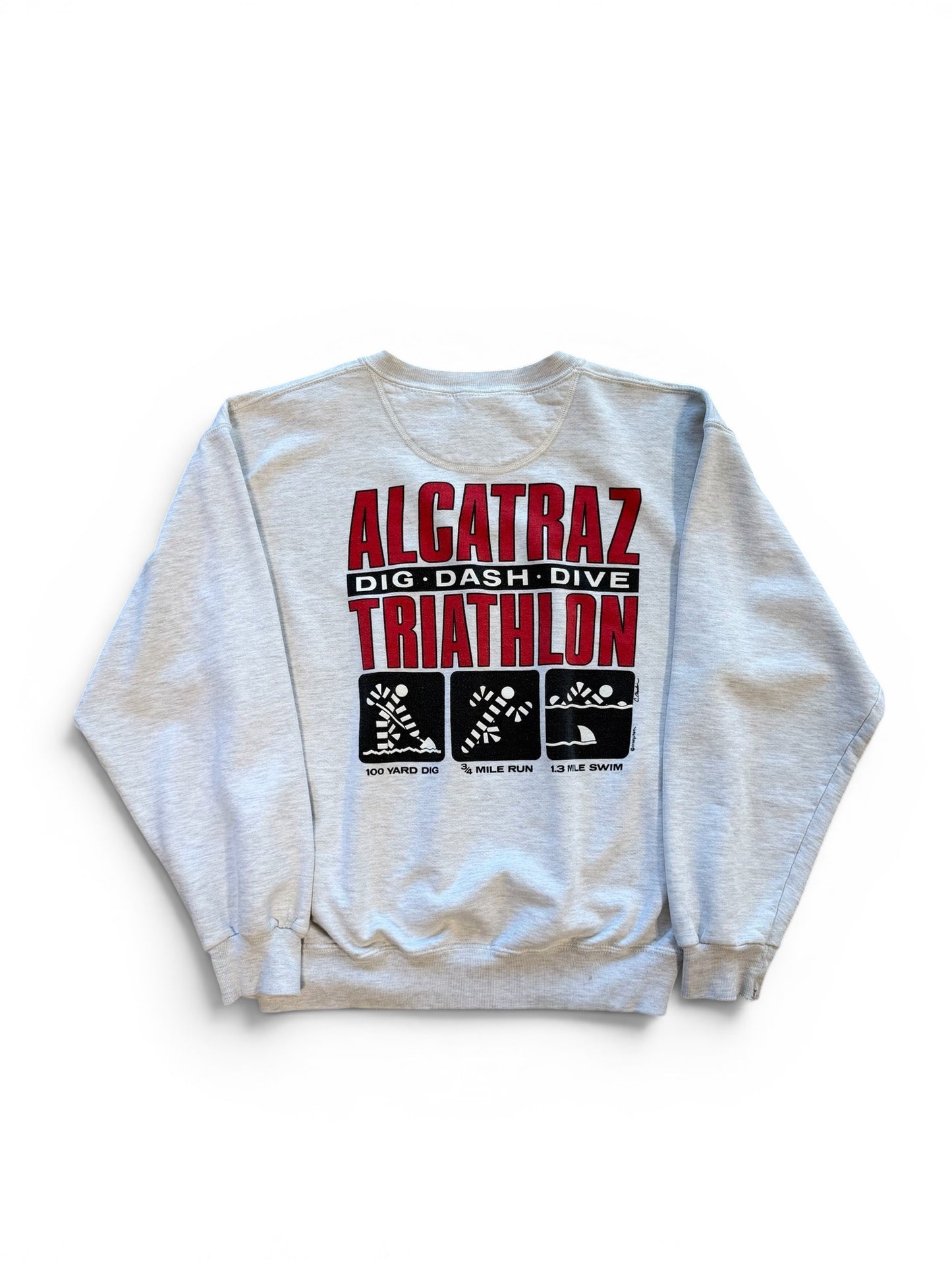 (S) Vintage 90s Alcatraz Triathlon Crewneck Grey