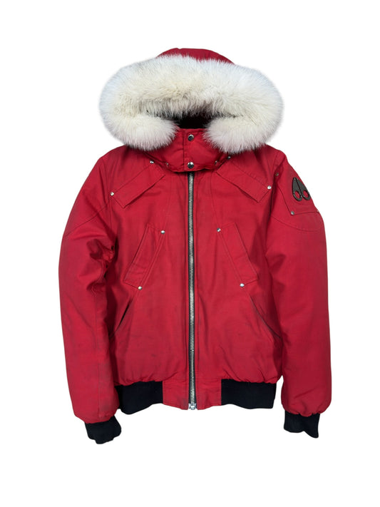 (S) Moose Knuckles Ballistic Shearling Red Bomber Jacket